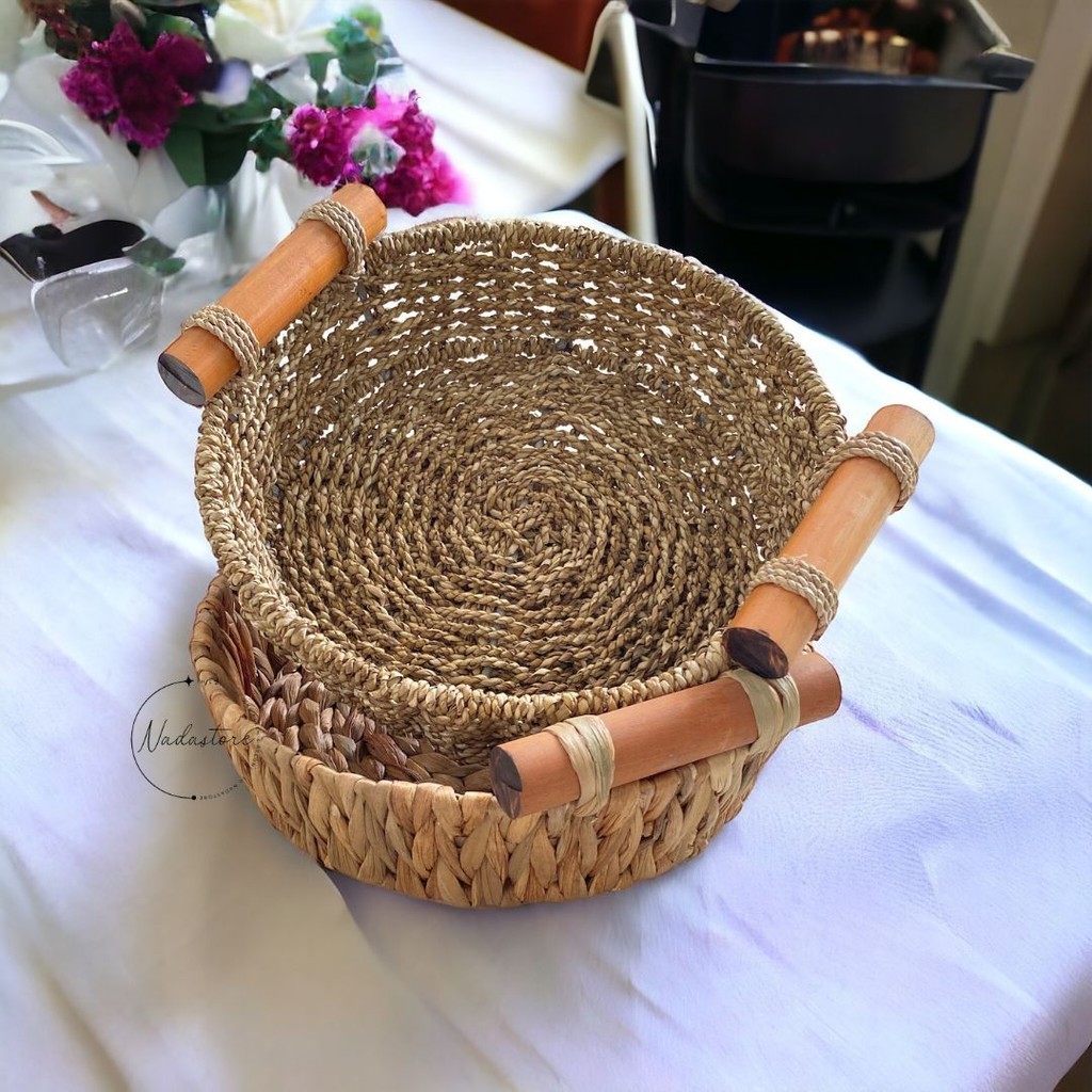 Wadah Buah / Round Buah Handle Kayu / Keranjang Buah / Keranjang Sayur