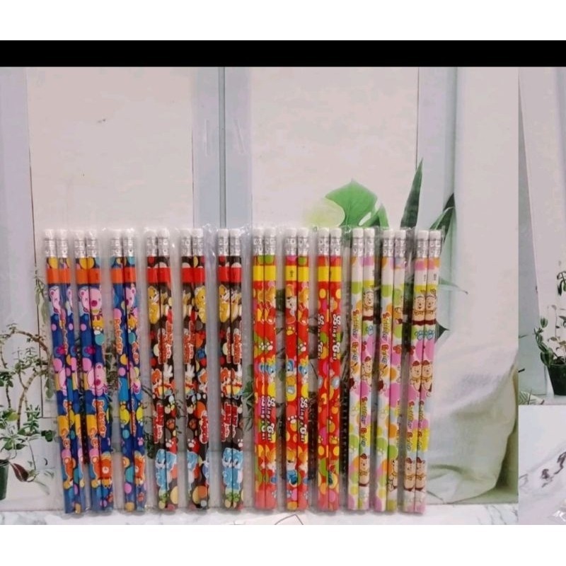 

pensil karakter isi 24 pcs pensil set lembaran pencil karakter pensil set penghapus