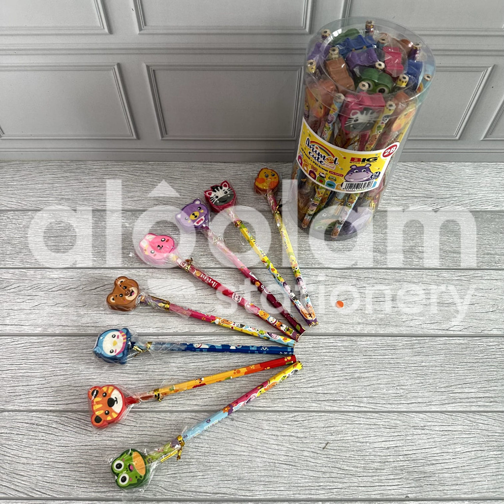 

SATU POT ( 24 PCS ) Pensil 2B Big + Penghapus Karakter Animal Cute