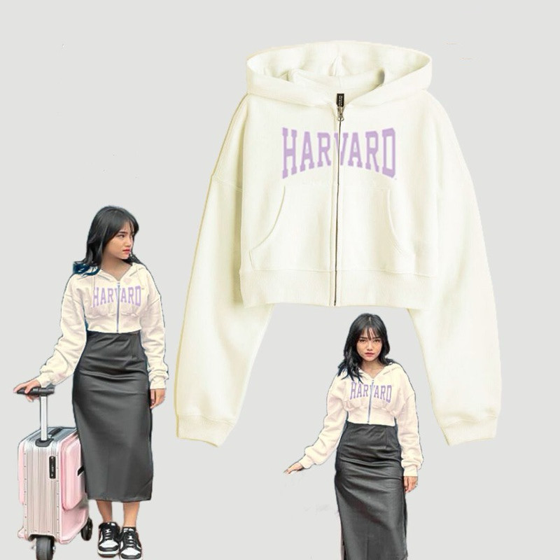 T33 - RGW OOTD WANITA MINA / Jaket Crop Zipper LILAC HARVARD Fleece (LD110, P48) / jaket crop panjan