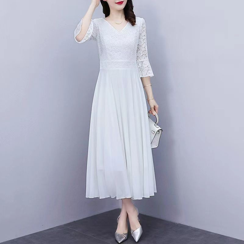 Gaun renda putih baru 2024 / gaun pantai liburan pantai rok panjang/dress putih/ GAMIS MODEL BARU MU