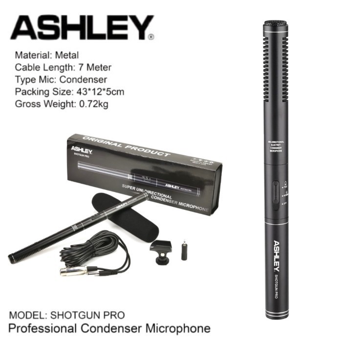 Mic Kabel Condenser Ashley Shotgun Pro CONDENSOR Microphone Original