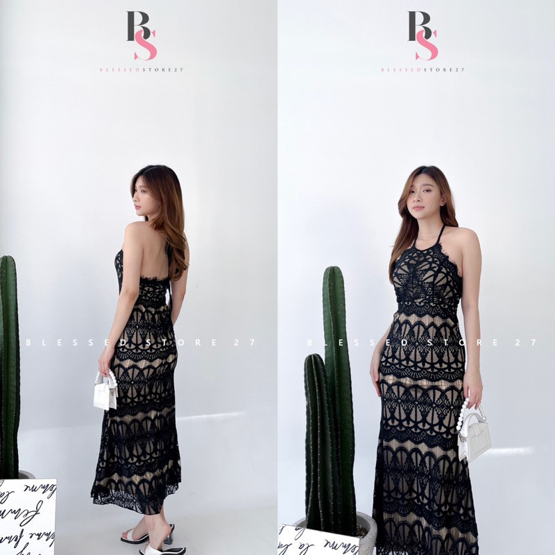 D0152 MONGA PREMIUM KOREAN STYLE LACE VINTAGE MIDI DRESS PANTAI BACKLESS PESTA LONG DRESS TALI/ GAMI