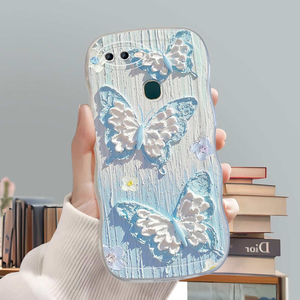 Casing Hp Untuk OPPO A12 A7 A5S A12S Softcase Mode Phone Cover Blue Butterfly Cesing Big Wavy Case S