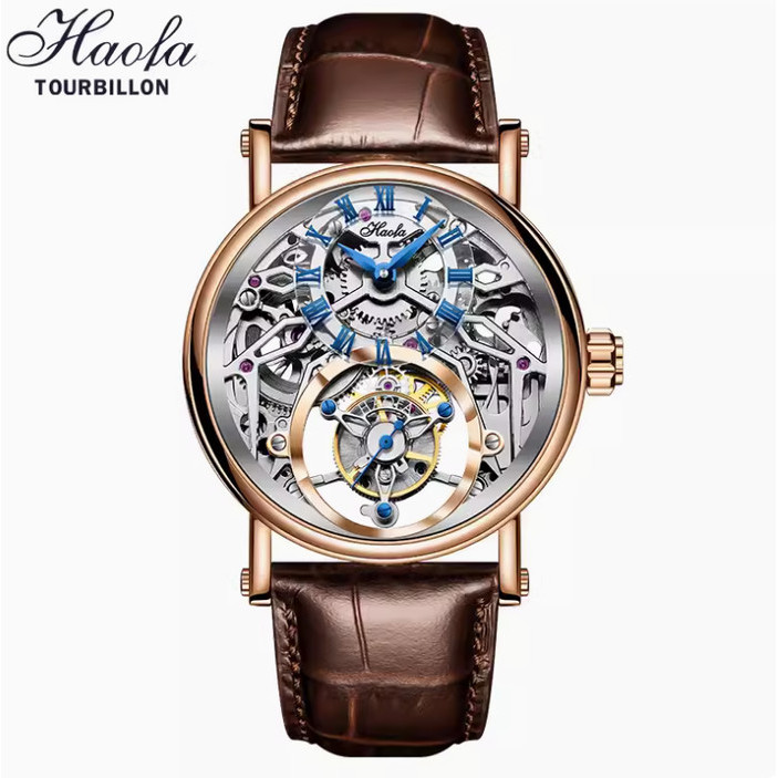 HAOFA 1602 TOURBILLON MECHANICAL WATCH GENUINE LEATHER - Rosegold