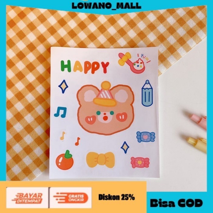

[[LOWANOMALL]] TERLARIS Sticker PVC Bear Cute Tahan Air Korean Style Decorative Stickers HAPPY COD