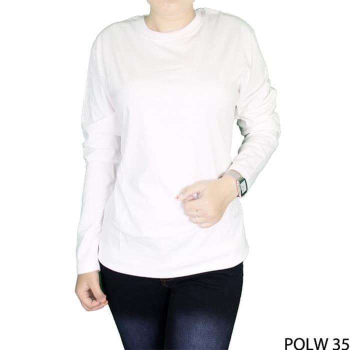 kaos polos lengan panjang - kaos polos wanita - kaos putih polos - Putih, M