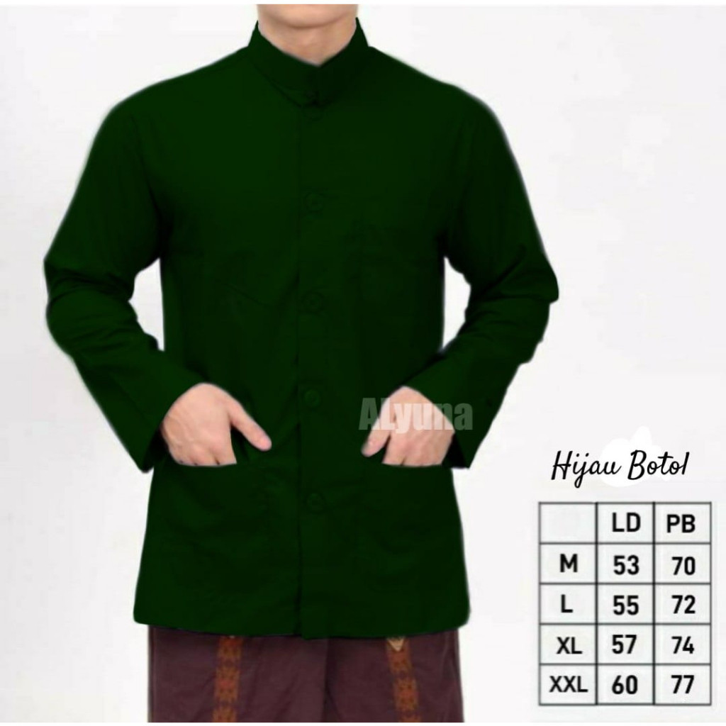Koko Haibah Hijau Botol Hijau NU Polos Lengan Panjang Koko Habaib Koko Habibi Murah Baju taqwa Promo