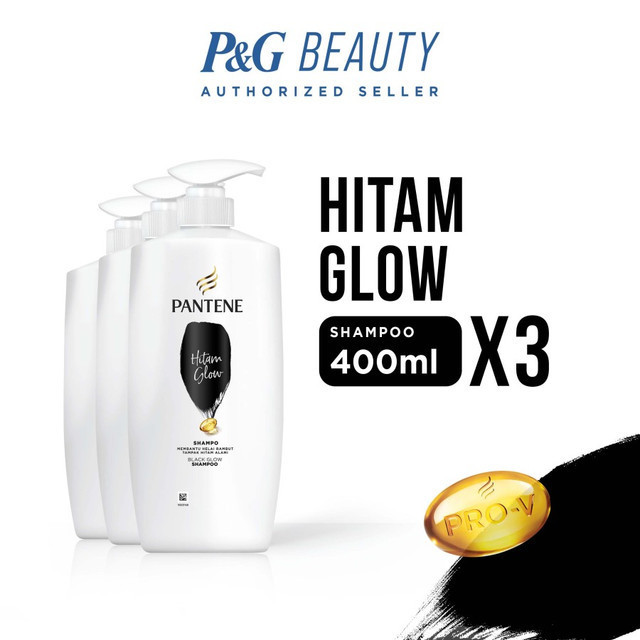 Pantene Sampo Hitam Glow Pro-V Perawatan Rambut 400ml x 3 pcs