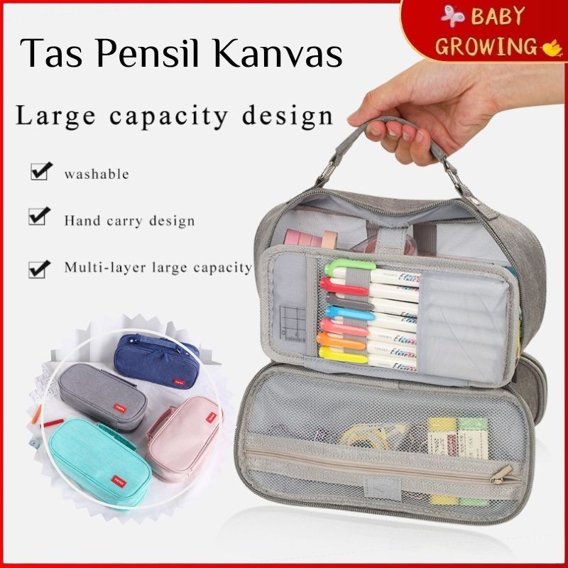 

Tas Pensil Kanvas Kapasitas Besar Kantung Penyimpanan 5 Layer Gaya Sederhana Pembukaan Besar Ritsleting GandaTas Pensil