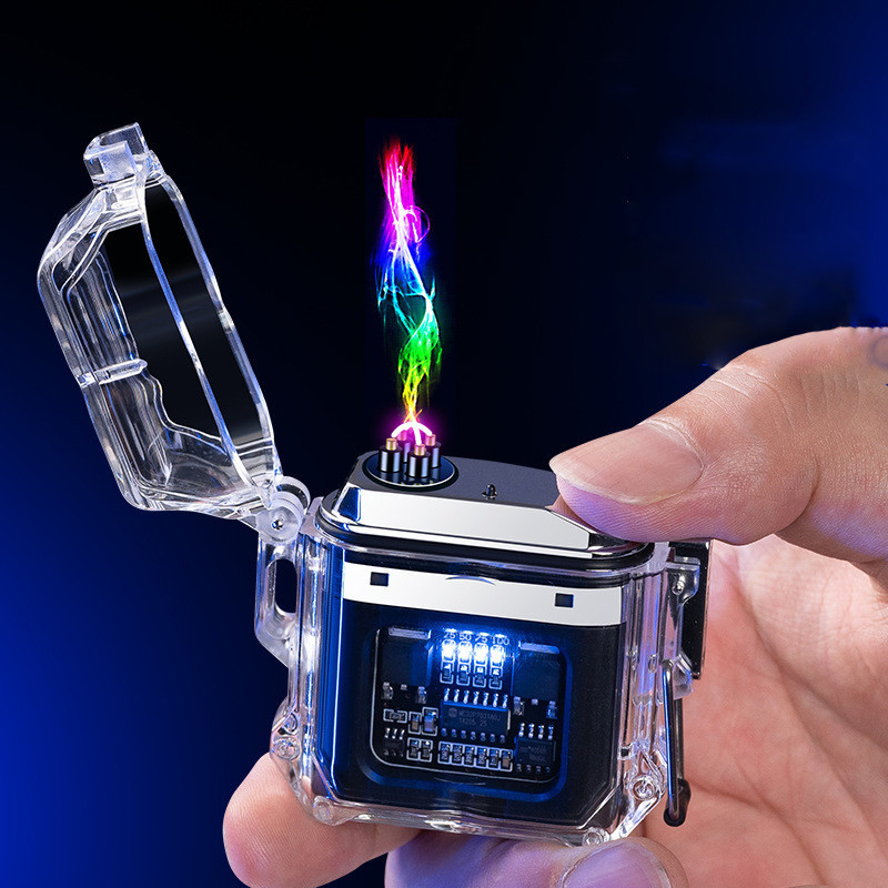 Gratis Ongkir ! Double Arc Cigarette Lighter Electric Windproof Lighter Waterproof Transparent Body 