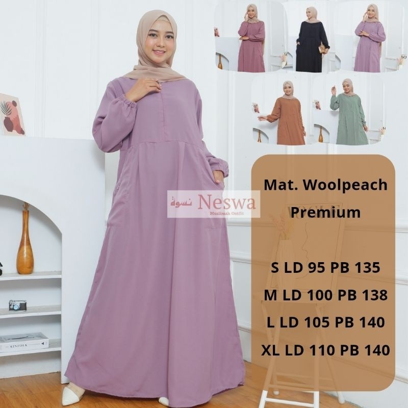 Gamis Basic Polos Daily Wolfis Remaja Terbaru Lebaran 2023 Wanita Jumbo Hitam Wolvis Wollpeach Premi