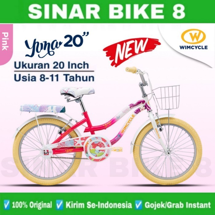 Sepeda Anak Remaja Perempuan WIMCYCLE YUNA NEW Ukuran 20 Inch Keranjang Usia 8-11 Tahun