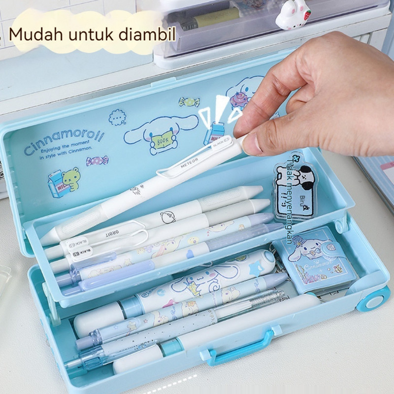 

CODKotak Alat Tulis Berbentuk Kotak Troli Lucu dengan Stiker Sanrio Lapisan Ganda Kotak Pensil
