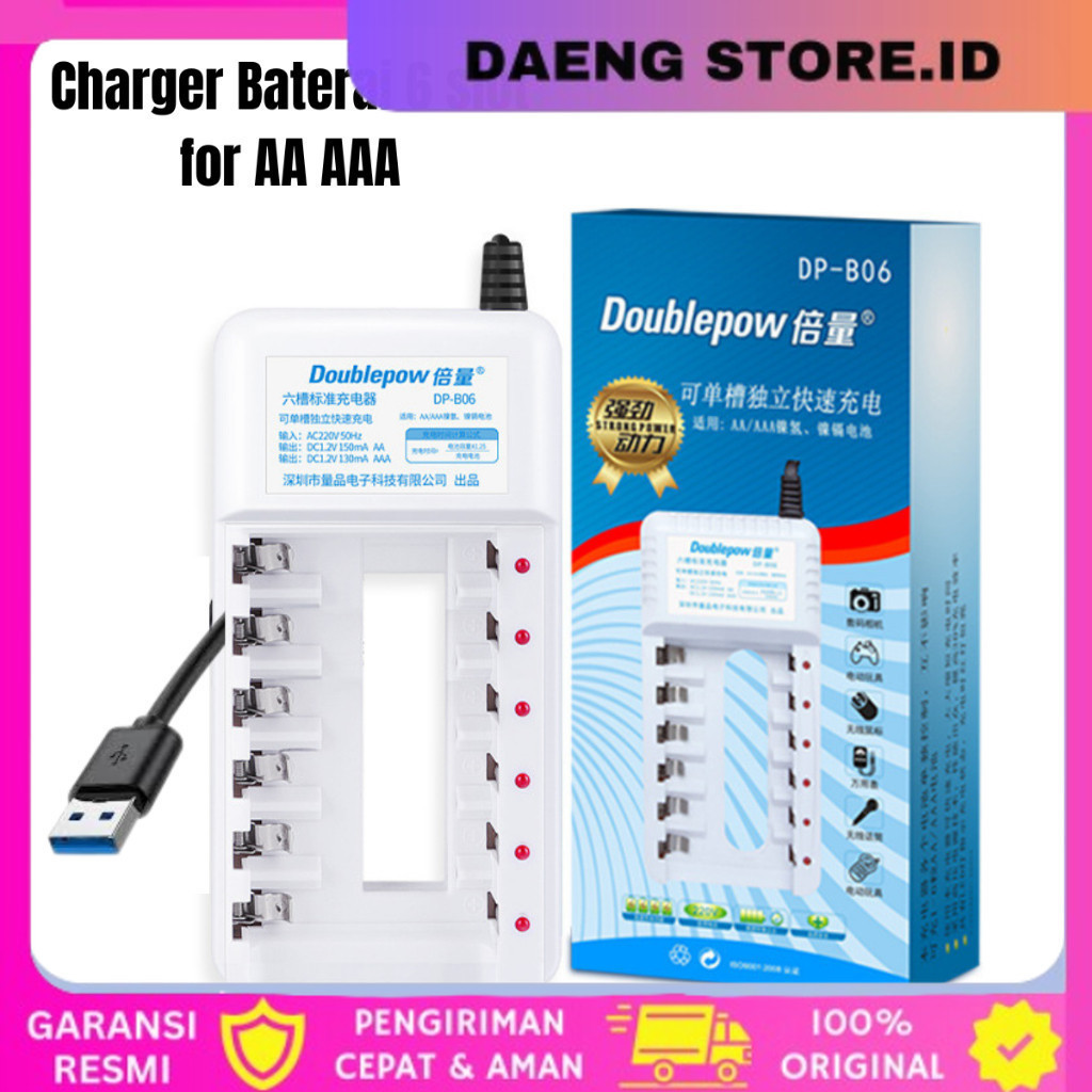 CAS BATERAI BATRE Charger Baterai 6 slot for AA AAA Doublepow Charger 6 Slot / Baterai Cas / Batre C