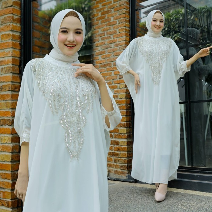 Kaftan karlina putih Jumbo baju muslim pesta mewah lebaran