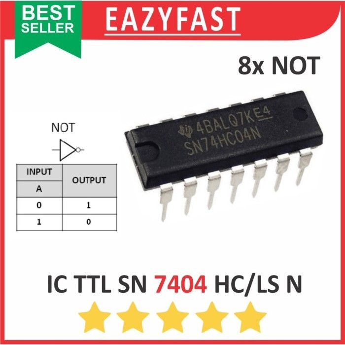 IC TTL SN 7404 N HC LS DIP Gerbang Logika NOT Invert Inverter Logic Gate SN74HC04 SN74LS04 SN74HC04N