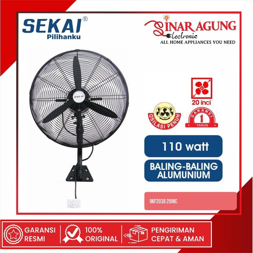 SEKAI IWF2038 / IWF-2038 KIPAS INDUSTRI WALL FAN (20 INCH / BESI / 150 WATT) GARANSI RESMI
