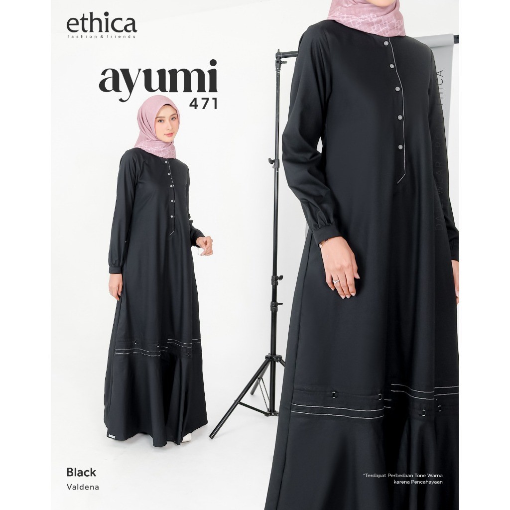 Ethica Dress Wanita Ayumi 471 Gamis Wanita / Gamis Hitam Polos / Gamis Hitam Simple /Gamis Ethica Ay