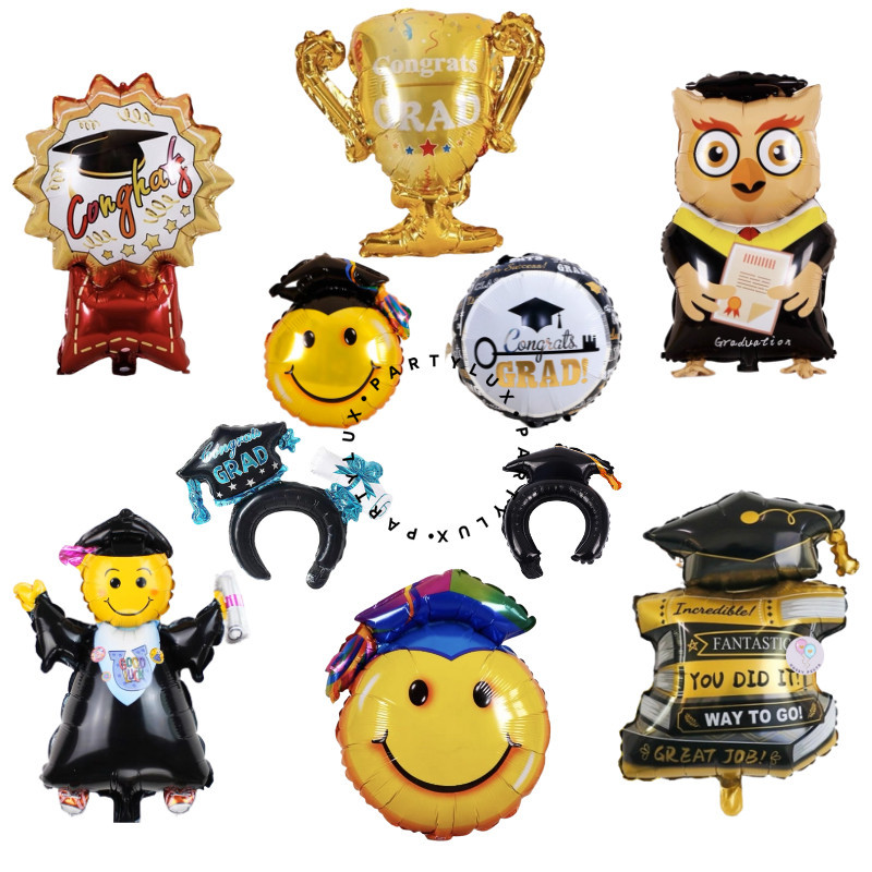 Set 10pcs Balon Graduation Wisuda Jumbo dan Mini / Paket Dekorasi Happy Graduation copy