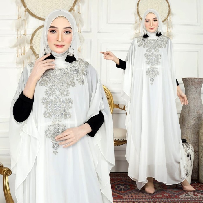 Kaftan Jaenab putih premium baju muslim pesta jumbo murah jih ktf -Agr