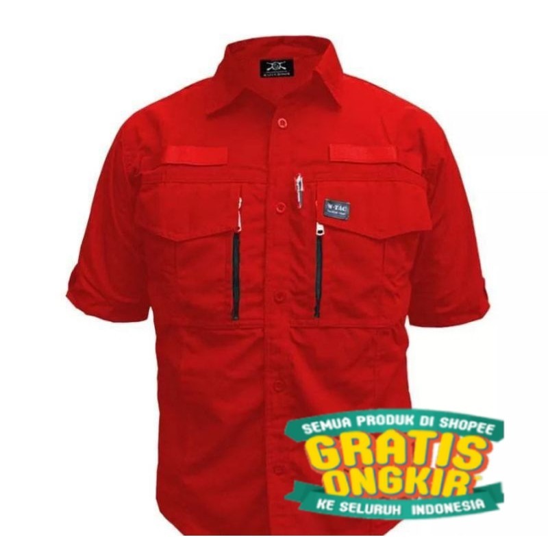 KEMEJA TACTICAL W_TAC TERBARU TANGAN PENDEK MERAH/ jumbo big size besar