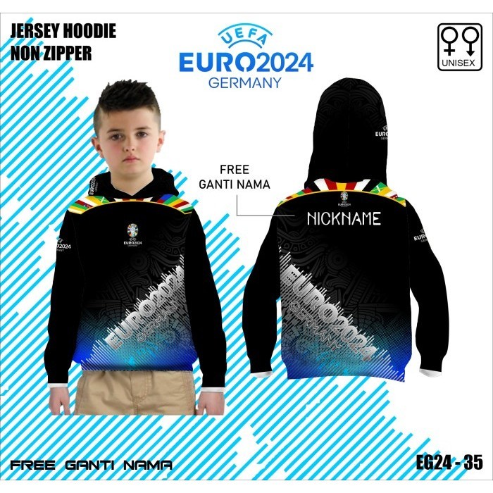 Jersey hoodie sepak bola anak baju piala eropa jerman 2024 lengan panjang - Hitam, 0