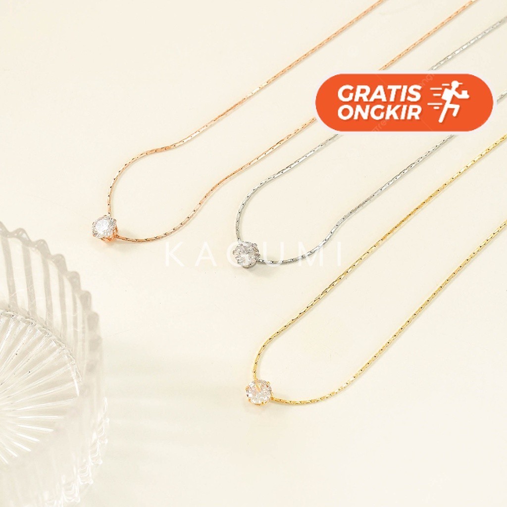 Terlaris ~Kagumi Everlast - Zia Crystal Necklace ---------  Kalung Titanium Simple Mewah Stylish Cut