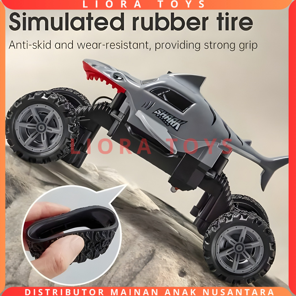 Mainan Anak Mobil Remote Control Rock Crawler Hiu Monster Shark 2Wd