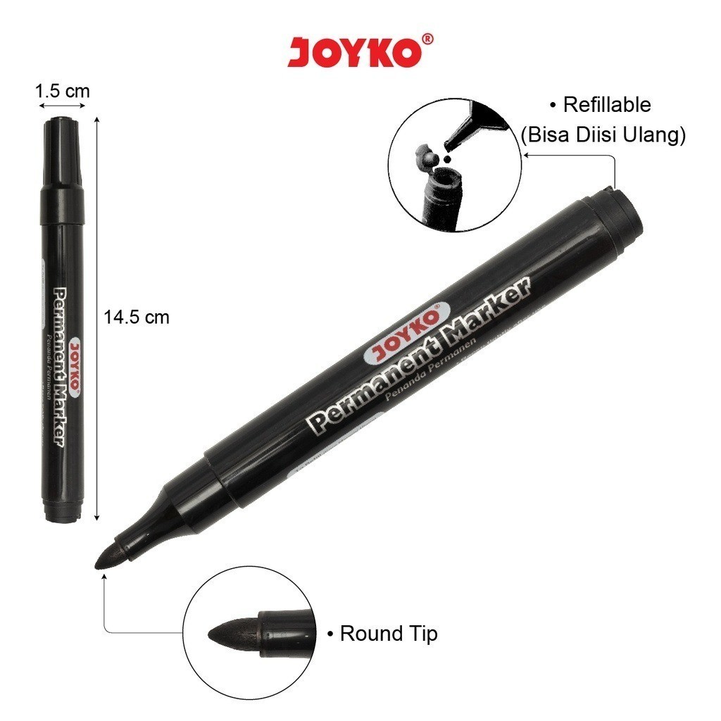 

Spidol Joyko Permanen Permanent Marker Joyko Warna Hitam / Spidol Permanent Black