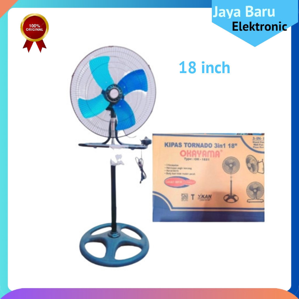 Kipas Angin Okayama 3 in 1 Tornado 18 inch OK 1831 Bisa di Meja,Dinding dan Berdiri