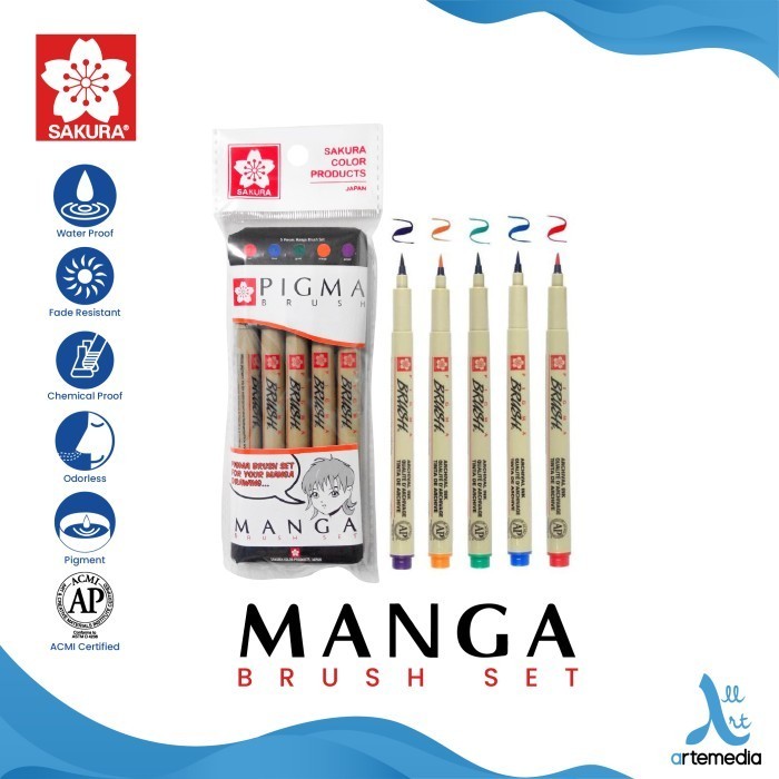 

New Promo- Best Quality Brush Pen Sakura Pigma Brush Pigment Ink Pena Kuas Warna - SET 5