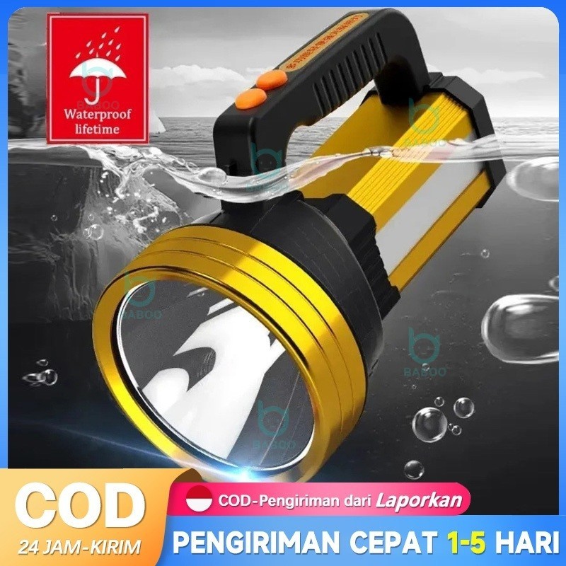 Anbolt Senter LED Super Terang 100000lm Multifungsi Tahan Air Senter Jarak Jauh Tahan Lama USB Recha