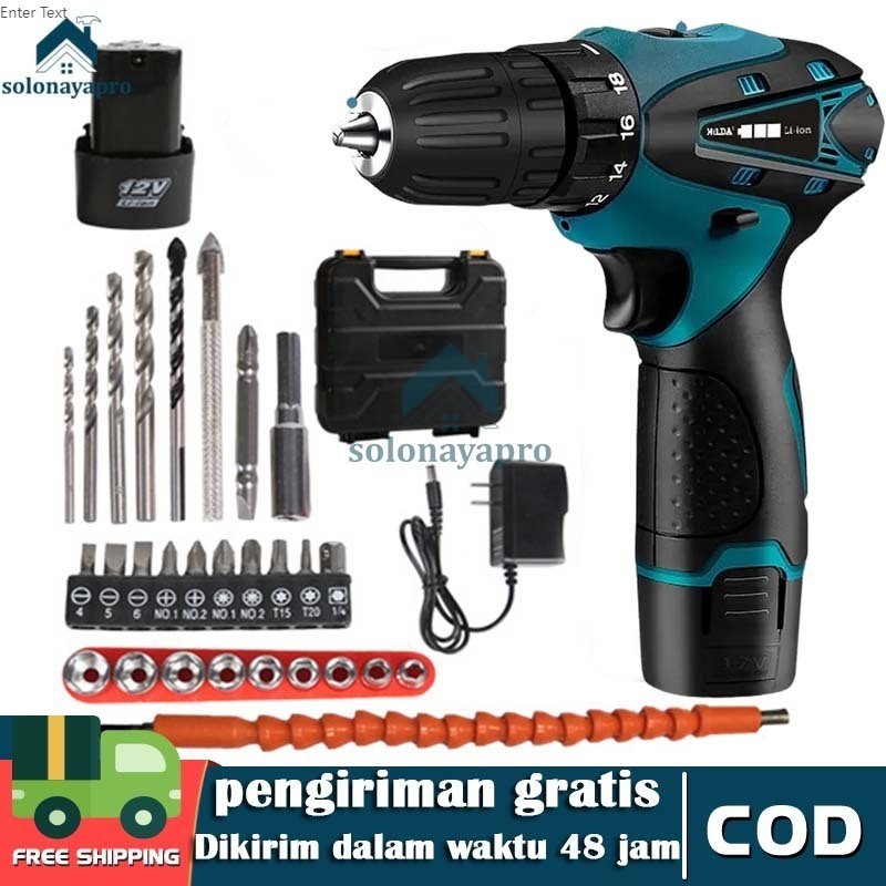 2 Baterai 12V Mesin bor cordless baterai bor listrik bor cas murah 10mm Chuck Bisa bor besi beton te
