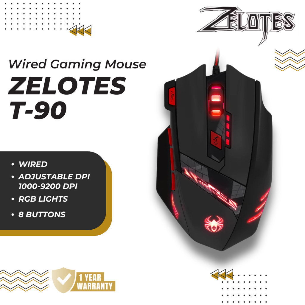 Zelotes T90 Professional Gaming Mouse 9200 DPI High Precision USB Wired 8 Button