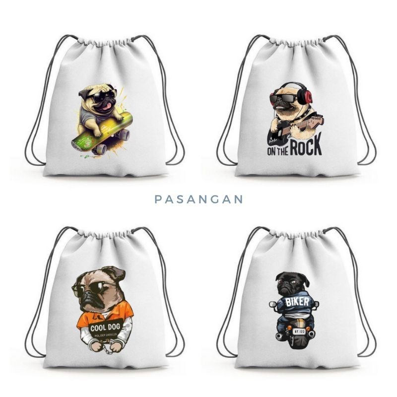 Tas Online Banjarmasin - Tas Serut Aesthetic Gambar Anjing Full Printing Untuk Pria & Wanita