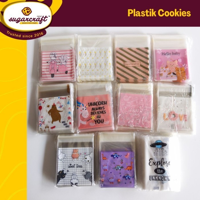 

Plastik cookies motif 100pcs lem sealing tape ukuran kecil kemasan makanan kukis