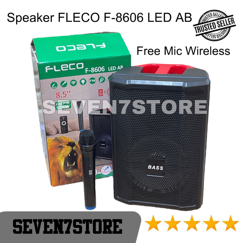 Speaker Bluetooth Karaoke FLECO F-8606 LED AB Bonus Mic Wireless