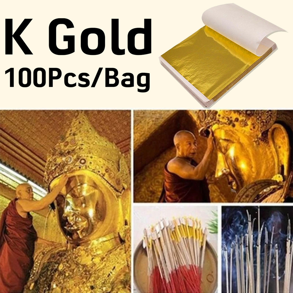 

Kertas Foil Emas Perabotan Renovasi Hotel Gold Foil Paper Utk Manikur Lukisan Sepuhan Leaf Gold Kertas 100PCS