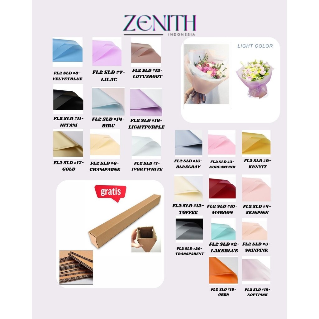 

Zenith - (5 LEMBAR) - FL2 SOLID Kertas Bunga Buket Warna Polos/Kertas Buket Bunga Florist Cellophane