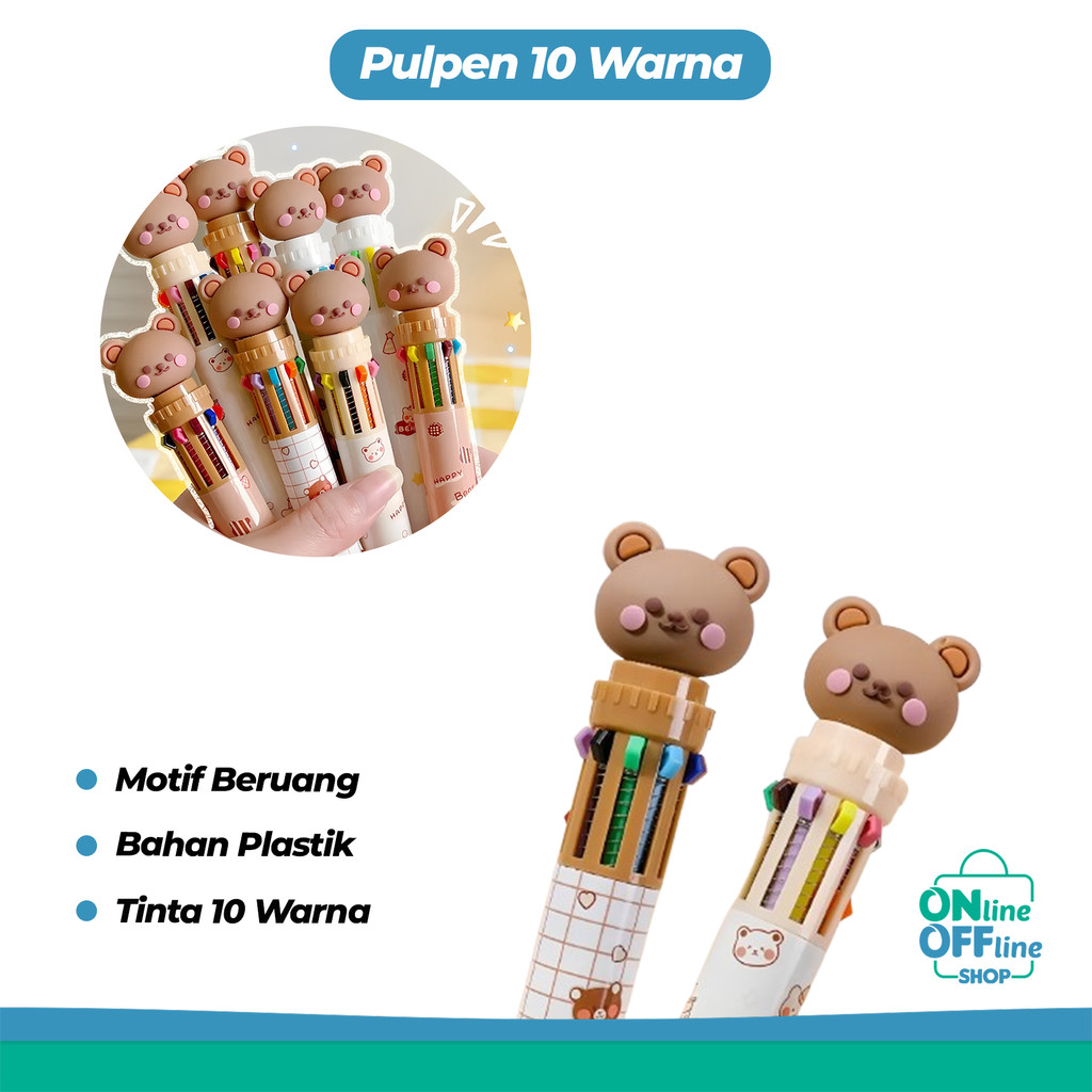 

Pulpen 10 Warna Kawaii 0.5mm Pena Motif Beruang Pulpen Karakter Teddy Bear Pulpen Gel Warna 996