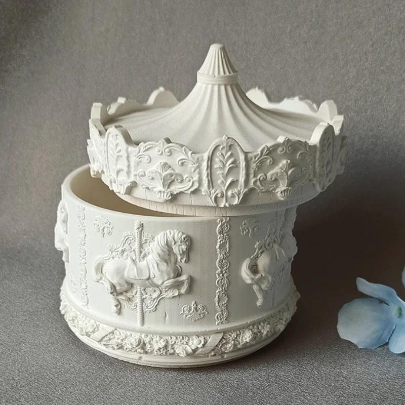 

Candle Jar Silicone Mold Carousel Sculpture Gypsum Jewelry Box DIY Aromatherapy Epoxy Resin Candle Mold Home Decoration