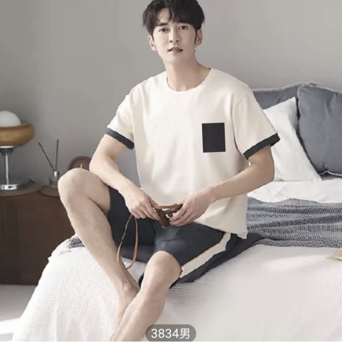 best -PIYAMA COWOK REMAJA IMPORT BAJU TIDUR PRIA KAOS SPANDEX SET CELANA - 1, L