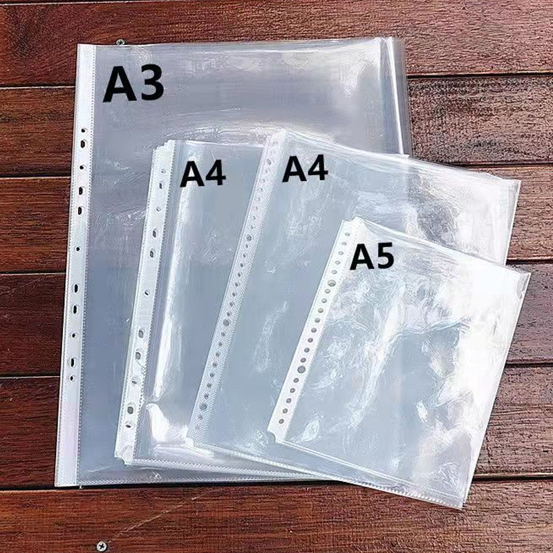 

50PCS A4 Clear Sheet Plastic Punched Pockets Folders A3/A5/B5 Thin Loose Leaf Documents Filling Protectors Filing Products Bag