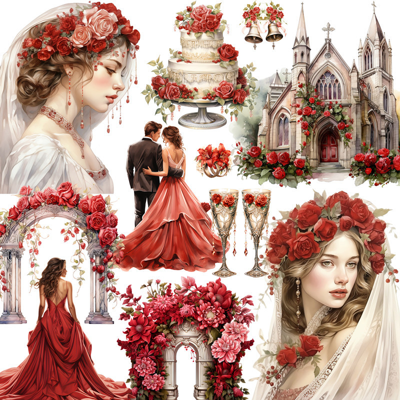 

20Pcs/Pack Red Wedding Bride Sticker DIY Craft Scrapbooking Album Junk Journal Decorative Stickers