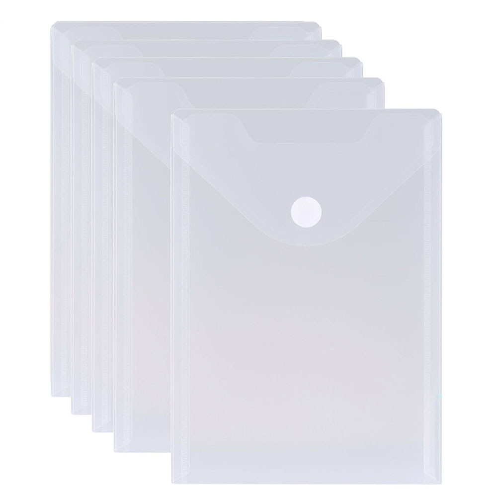 

5pcs/Set A5 Clear Document Folders Poly Envelopes with Velcro Closure Plastic Invoice Receipts Pouch Organizer Bags Top Opening
