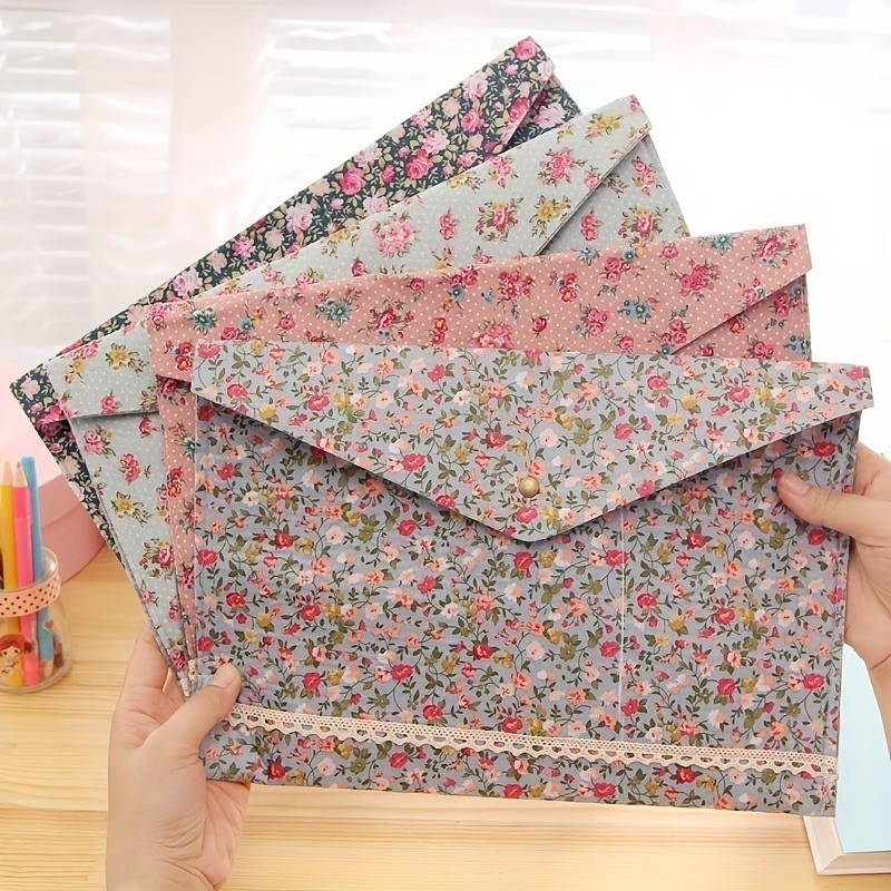 

1PC A4 File Folder Elegant Little Flowers Fabric Paper Holder Floral Large Capacity Document Bag Filing Briefcase Organizer Bag