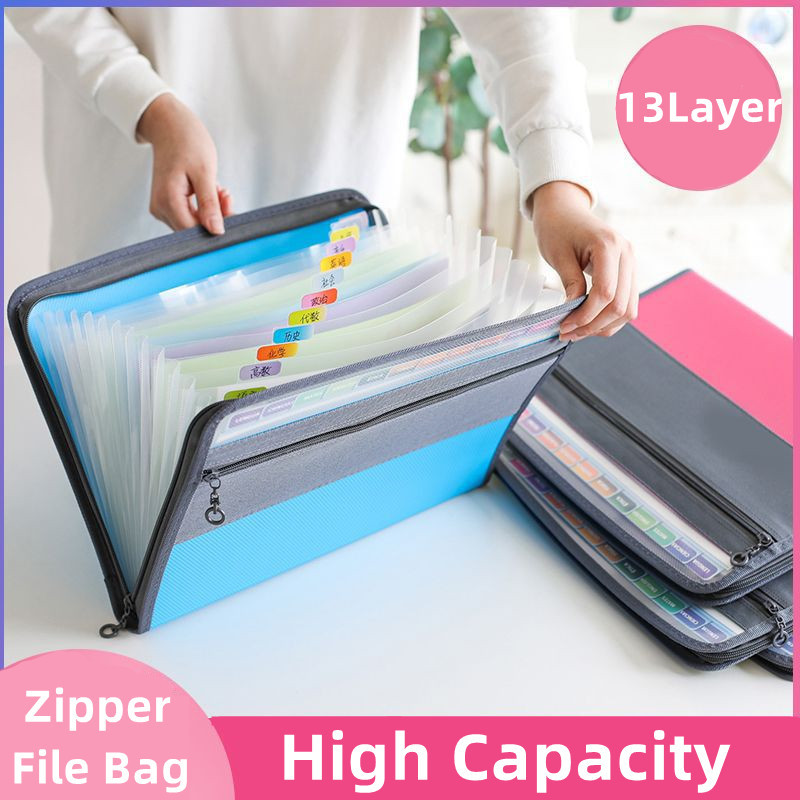 

A4 13Layer Waterproof Double Zipper Folder Document Package Student Office Stationery Supplies