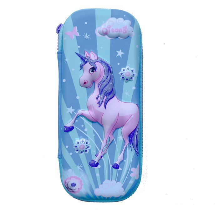 

Kotak pensil unicorn model smigle merk qitong - Biru