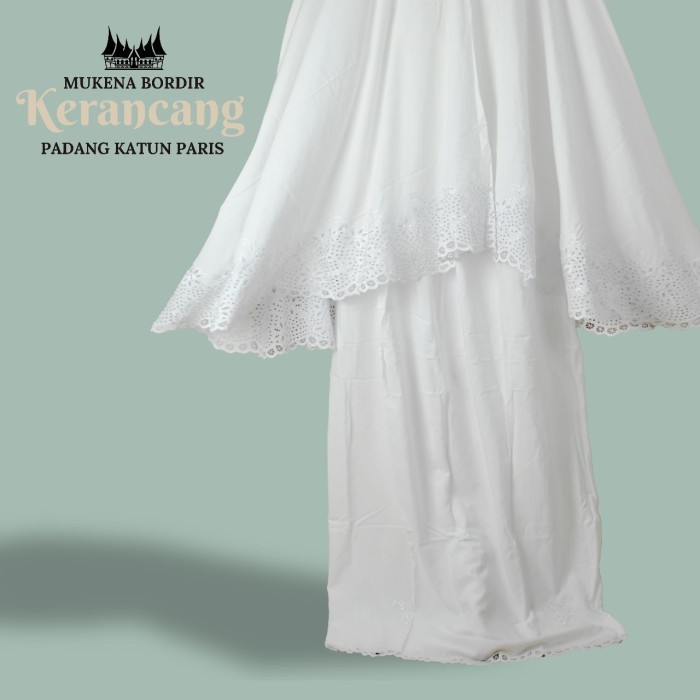 Mukena Bordir kerancang padang mukena jumbo pola butik adem - Putih